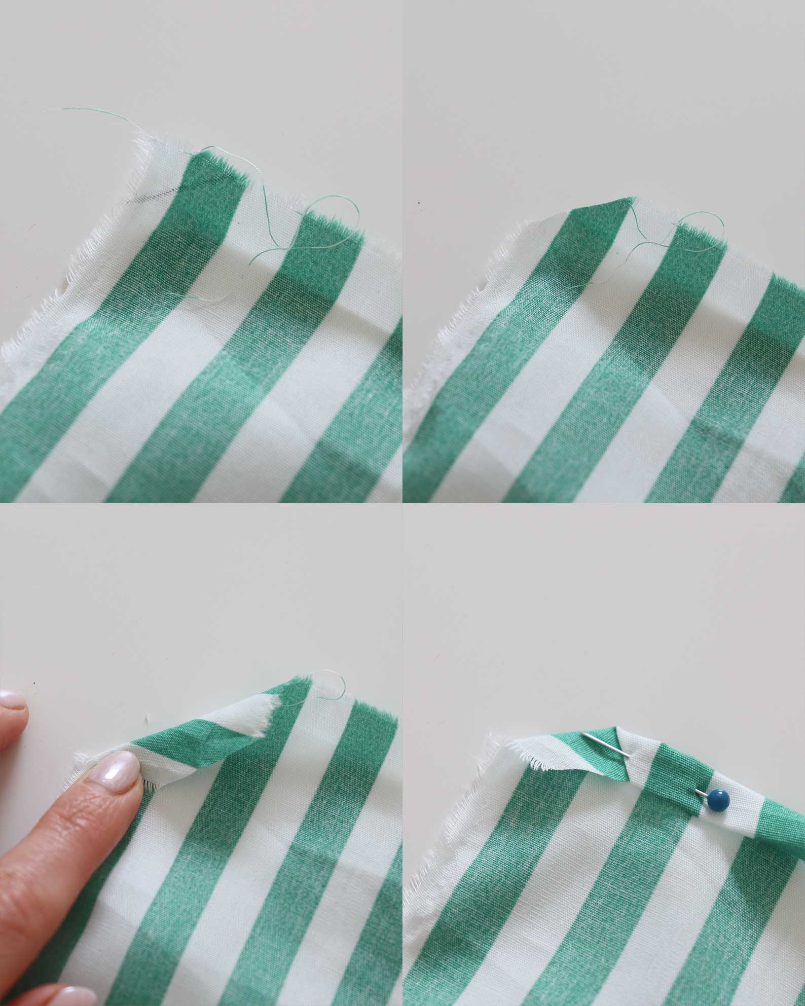 ourlets sur tissu vert